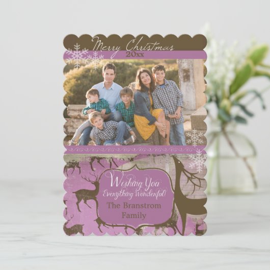 Bruin rendiertje op lavender Photo Holiday Kaart (Staand voorkant)