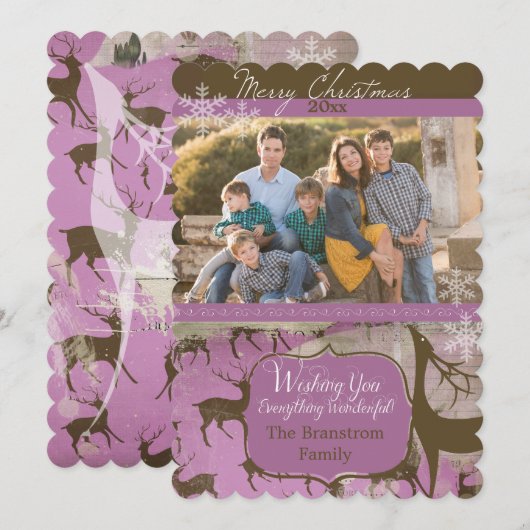 Bruin rendiertje op lavender Photo Holiday Kaart (Voorkant / Achterkant)