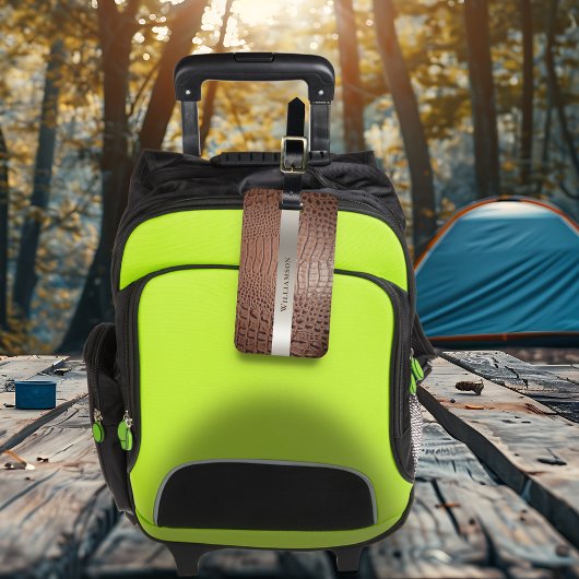 Bruin retiel digitaal leder Titaniummetaal Bagagelabel