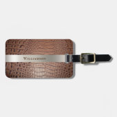 Bruin retiel digitaal leder Titaniummetaal Bagagelabel (Voorkant horizontaal)