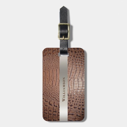 Bruin retiel digitaal leder Titaniummetaal Bagagelabel (Voorkant verticaal)