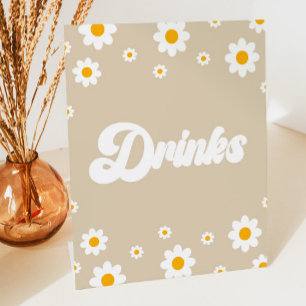 Bruin Retro 70's Drinken Drink Tafel Partij Teken Reclamebord Met Voetstuk