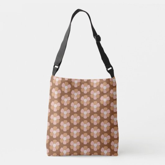 Bruin retro 70s Neutrale bloemen Crossbody Tas (Achterkant)