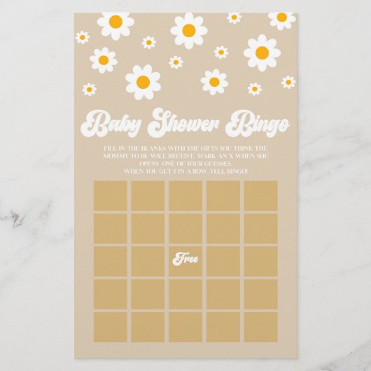 Bruin Retro Daisy Bingo Baby shower Spel Briefpapier (Voorkant)