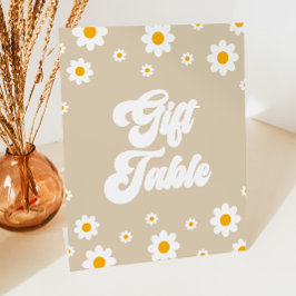 Bruin Retro Daisy Bloem Gift Tafel Party Teken Reclamebord Met Voetstuk
