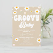 Bruin Retro Daisy Flower Groovy Baby Baby shower Kaart (Staand voorkant)