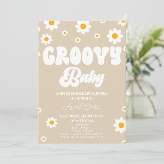 Bruin Retro Daisy Flower Groovy Baby Baby shower Kaart (Staand voorkant)