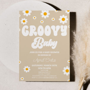 Bruin Retro Daisy Flower Groovy Baby Baby shower Kaart
