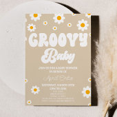 Bruin Retro Daisy Flower Groovy Baby Baby shower Kaart