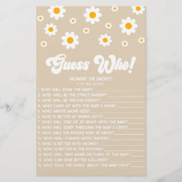 Bruin Retro Daisy Raad eens wie! Baby shower spel Briefpapier