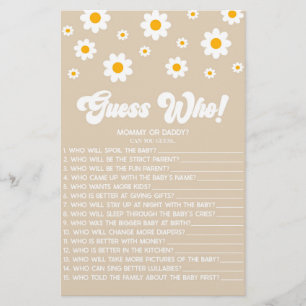 Bruin Retro Daisy Raad eens wie! Baby shower spel Briefpapier
