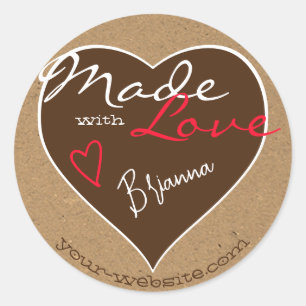 Bruin Rode Kraft-papier gemaakt met een liefdeshar Ronde Sticker