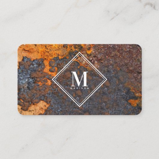 Bruin Roest Metaal Textuur Monogram Initiaal Visitekaartje (Voorkant)