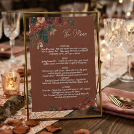 Bruin Romantisch Bloemend Menu ,Trouw Menu Reclamebord Met Voetstuk