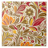 Bruin Rood Abstract Botanisch Bloemblad Patroon Tegeltje (Voorkant)