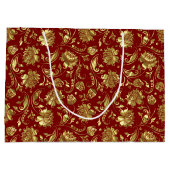 Bruin-rood en glanzend goudDamaspatroon Groot Cadeauzakje (Achterkant)