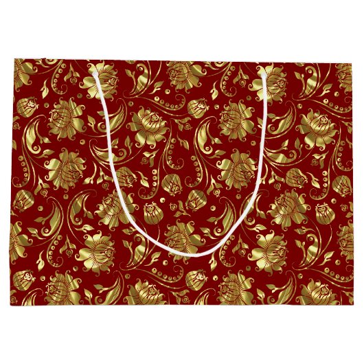 Bruin-rood en glanzend goudDamaspatroon Groot Cadeauzakje (Achterkant)