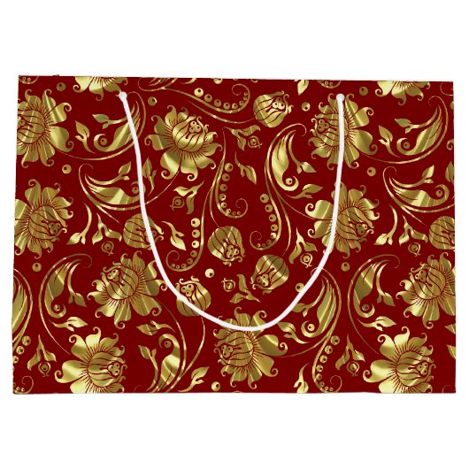 Bruin-rood en glanzend goudDamaspatroon Groot Cadeauzakje (Achterkant)