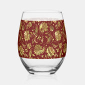 Bruin Rood en Goud Bloemen Damast Monogram Wijnglas Zonder Voet (Rechts)