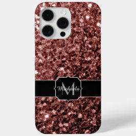 Bruin rood faux glitter fonkelt Monogram iPhone 15 Pro Max Hoesje
