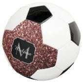 Bruin rood faux glitter sparkle Monogram naam Voetbal (Drie kwart)