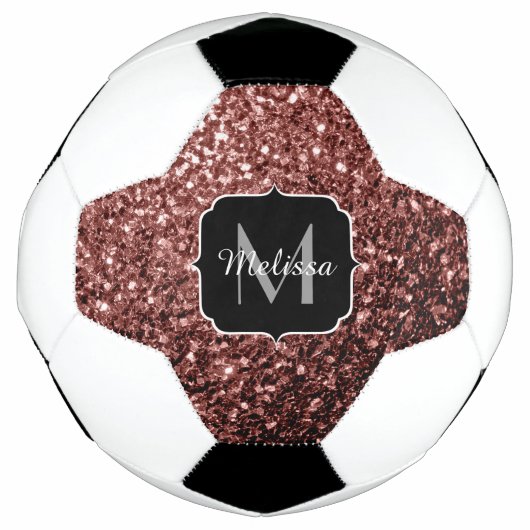 Bruin rood faux glitter sparkle Monogram naam Voetbal (Voorkant)