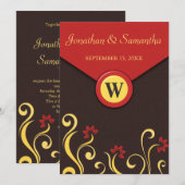 Bruin Rood Geel Bloemen Swirls Bruiloft Nodigt 7x5 Kaart (Voorkant / Achterkant)