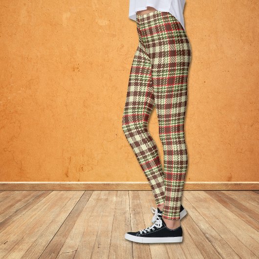 Bruin Rood Groen Check Pset Patroon Leggings