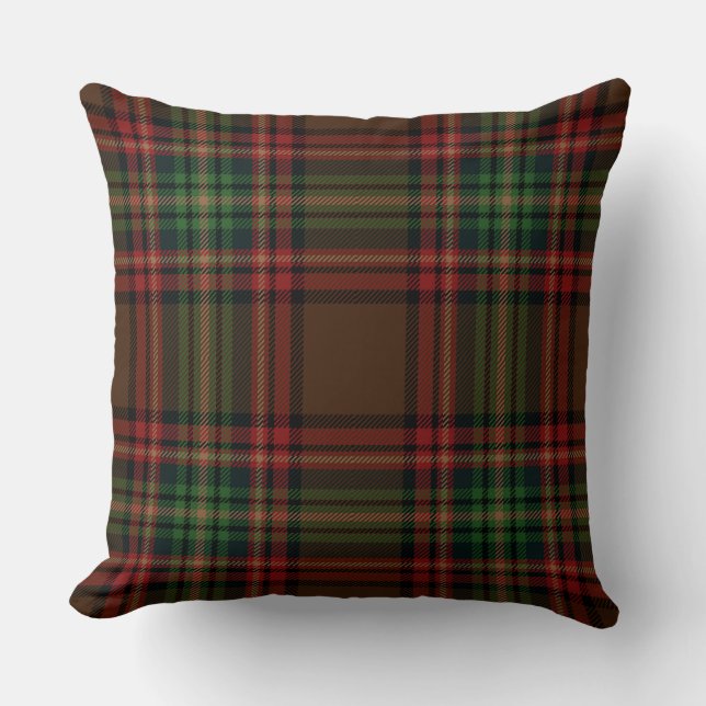 Bruin Rood Groen Tartan Schots Patroon Kussen (Voorkant)