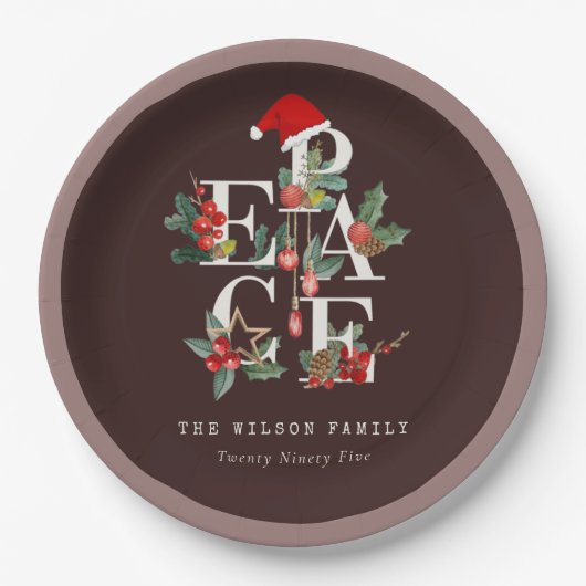 Bruin Rood Groen Wit-wit kerstfeest Papieren Bordje (Voorkant)