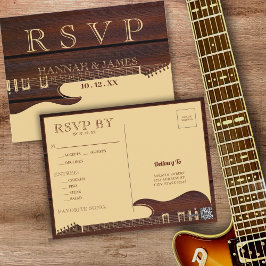 Bruin & Rood Hout Gitaar Bruiloft RSVP Briefkaart