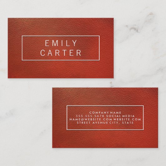 Bruin rood leer visitekaartje (Voorkant / Achterkant)