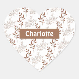 Bruin rood retro  bladpatroon hart sticker