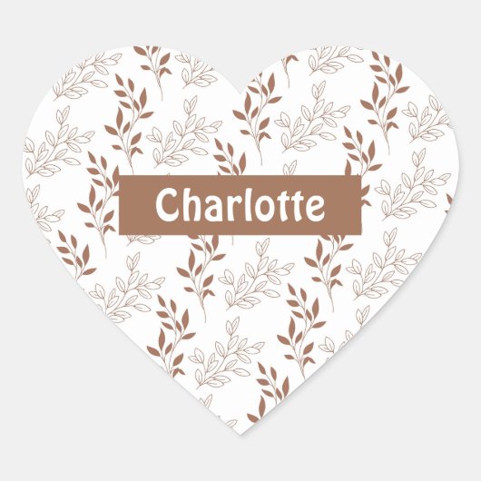 Bruin rood retro  bladpatroon hart sticker (Voorkant)