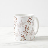 Bruin rood retro bladpatroon koffiemok (Voorkant rechts)