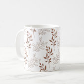 Bruin rood retro bladpatroon koffiemok (Voorkant links)