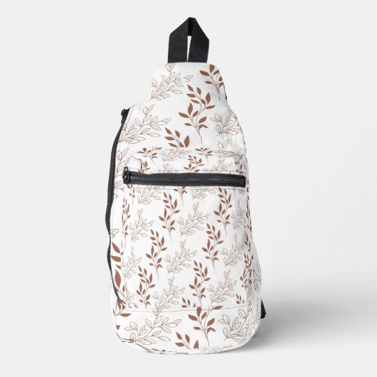 Bruin rood retro bladpatroon sling bag (Voorkant)