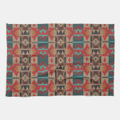 Bruin Rood Sinaasappel Blauwgroen Blauw Tribal Art Theedoek (Horizontaal)