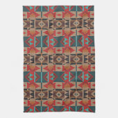 Bruin Rood Sinaasappel Blauwgroen Blauw Tribal Art Theedoek (Verticaal)