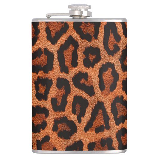 Bruin Rood Zwart Luipaard Dierenprint Heupfles (Voorkant)