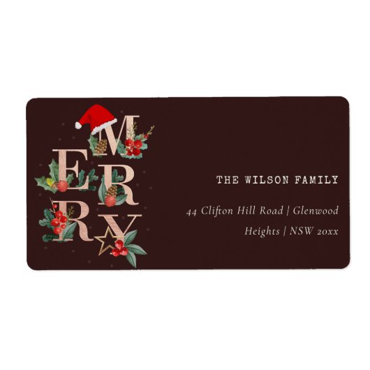 Bruin Roos Gold Merry-kerstval Adres Etiket (Voorkant)