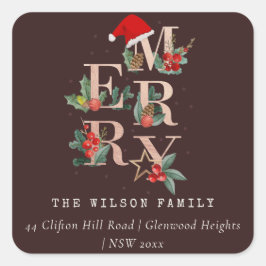 Bruin Roos Gold Merry-kerstval Adres Vierkante Sticker