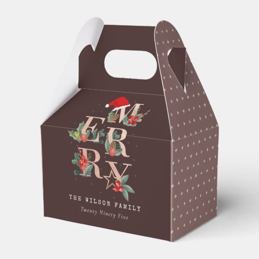 Bruin Roos Gold Red Green Merry-kerstavond Bedankdoosjes (Voorkant Zijde)