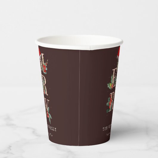 Bruin Roos Gold Red Green Merry-kerstavond Papieren Bekers (Rechts)