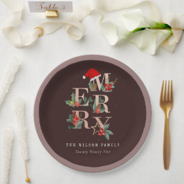 Bruin Roos Gold Red Green Merry-kerstavond Papieren Bordje