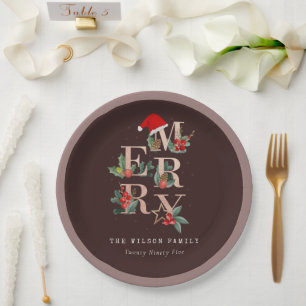 Bruin Roos Gold Red Green Merry-kerstavond Papieren Bordje
