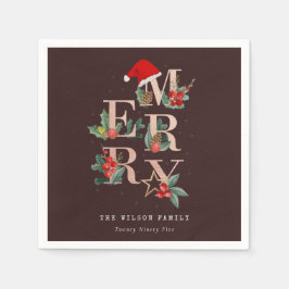 Bruin Roos Gold Red Green Merry-kerstavond Servet