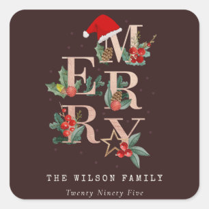 Bruin Roos Gold Red Green Merry-kerstavond Vierkante Sticker
