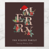 Bruin Roos Gold Red Green Merry-kerstavond Wijn Etiket (Enkel label)