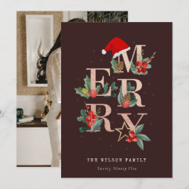 Bruin Roos Gold Red Merry-kerstfeest Foto Feestdagenkaart
